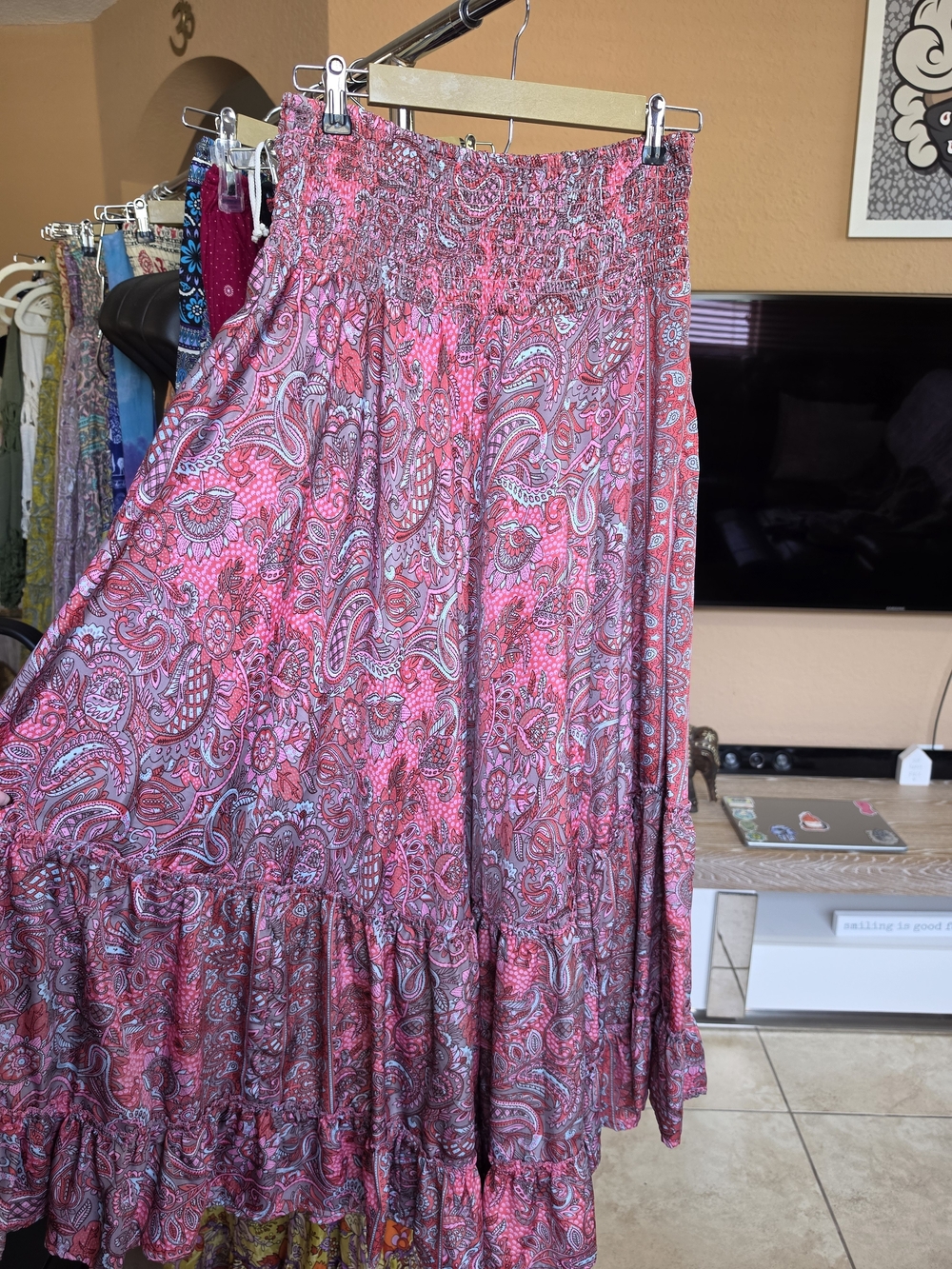 Boho Pink Paisley Maxi Skirt
